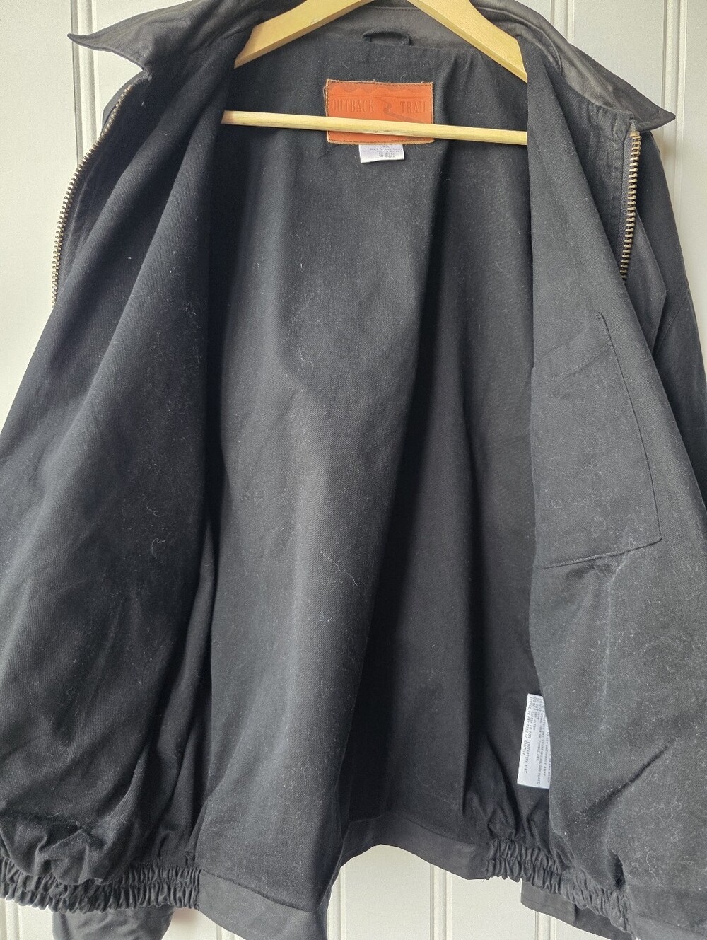 Outback Trail Foxfire Aussie Pathfinder Black Waxed Oilskin Bomber Jacket Mens L - Picture 11 of 12